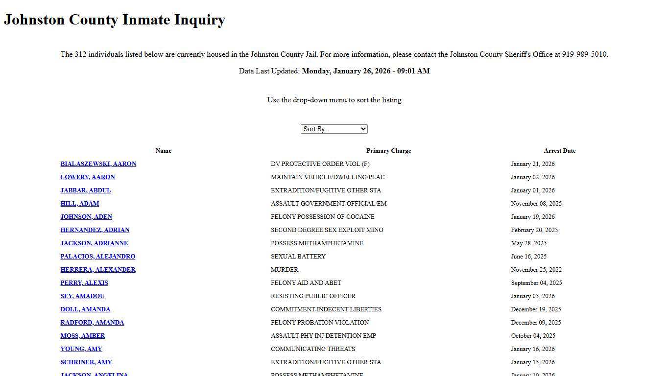 Johnston County Inmate Inquiry
